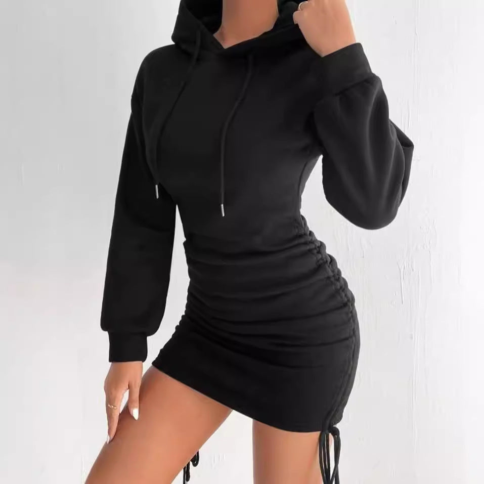 Damen Kapuzenkleid mit gerafftem Saum und bequemem Schnitt Stalluxe