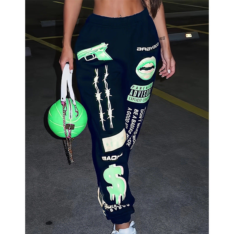 Damen lässige Sporthose mit auffälligen Schriftzügen und Grafikdesign Stalluxe