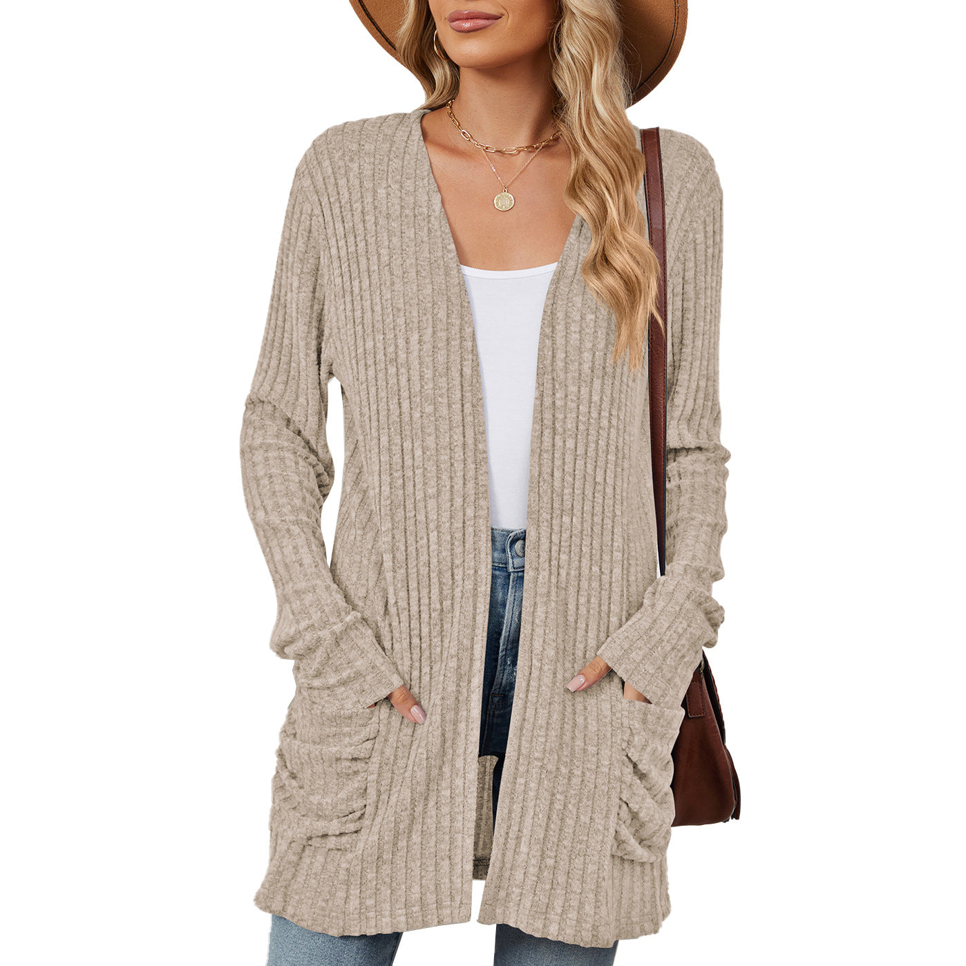 Damen lässige Strickjacke mit Rippstruktur und praktischen Taschen Stalluxe