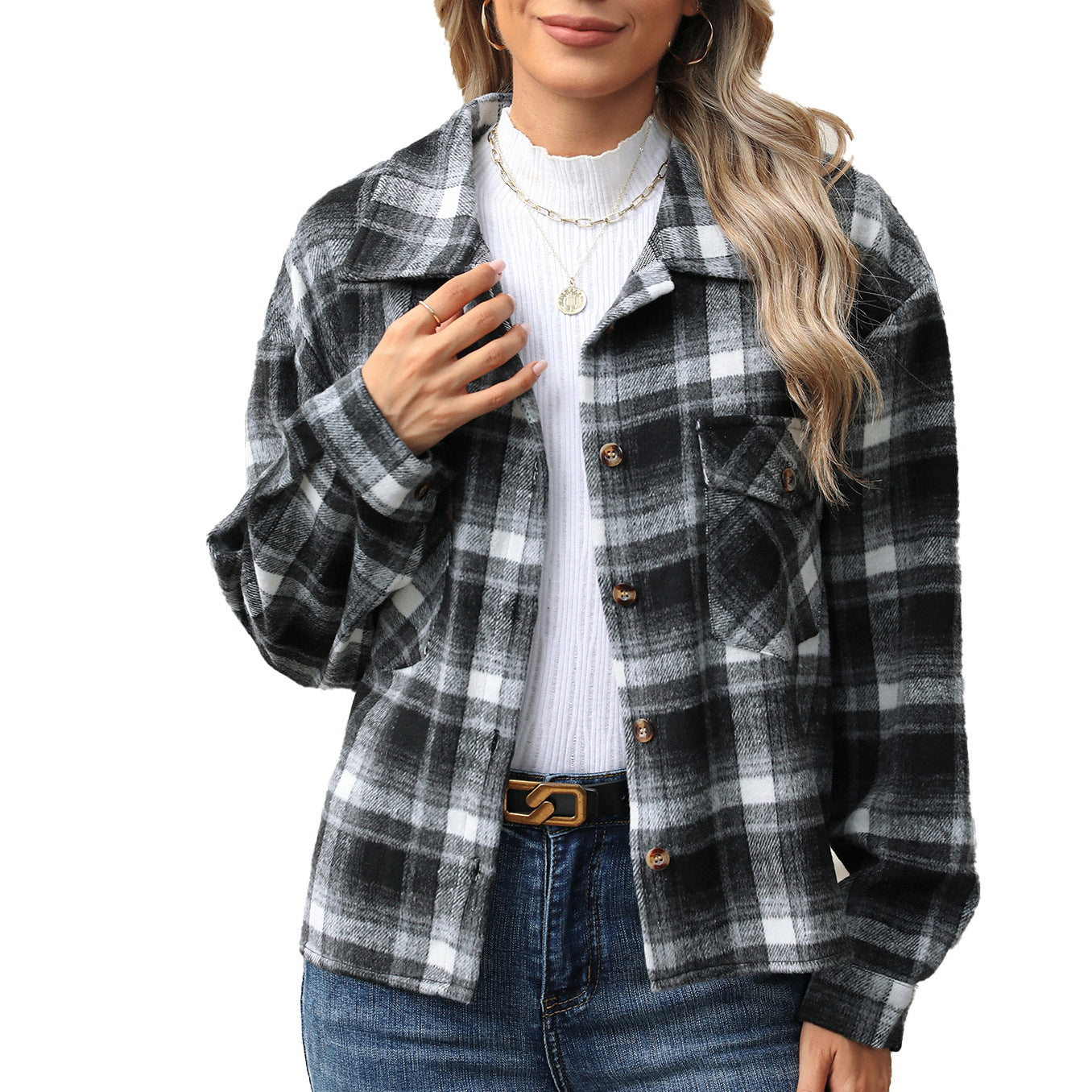 Damen Karierte Flanell Hemdjacke mit lässigem Schnitt und praktischen Taschen Stalluxe