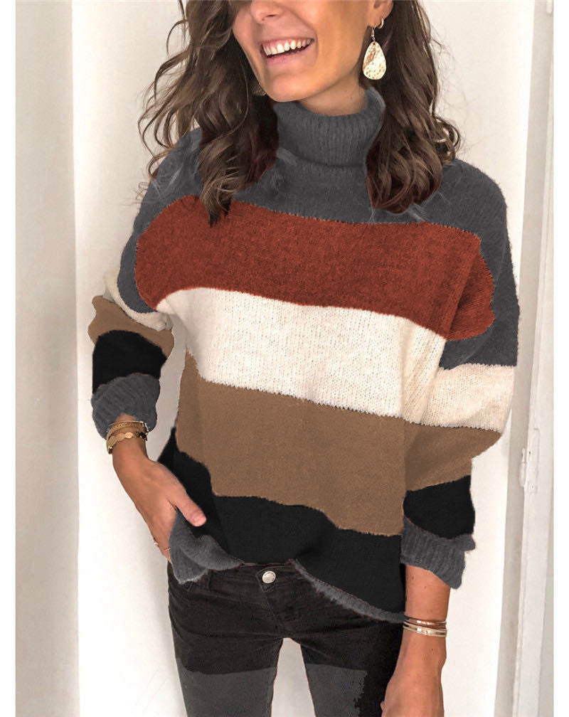 Damen modischer Strickpullover mit lässigem Rollkragen und farbiger Blockgestaltung Stalluxe