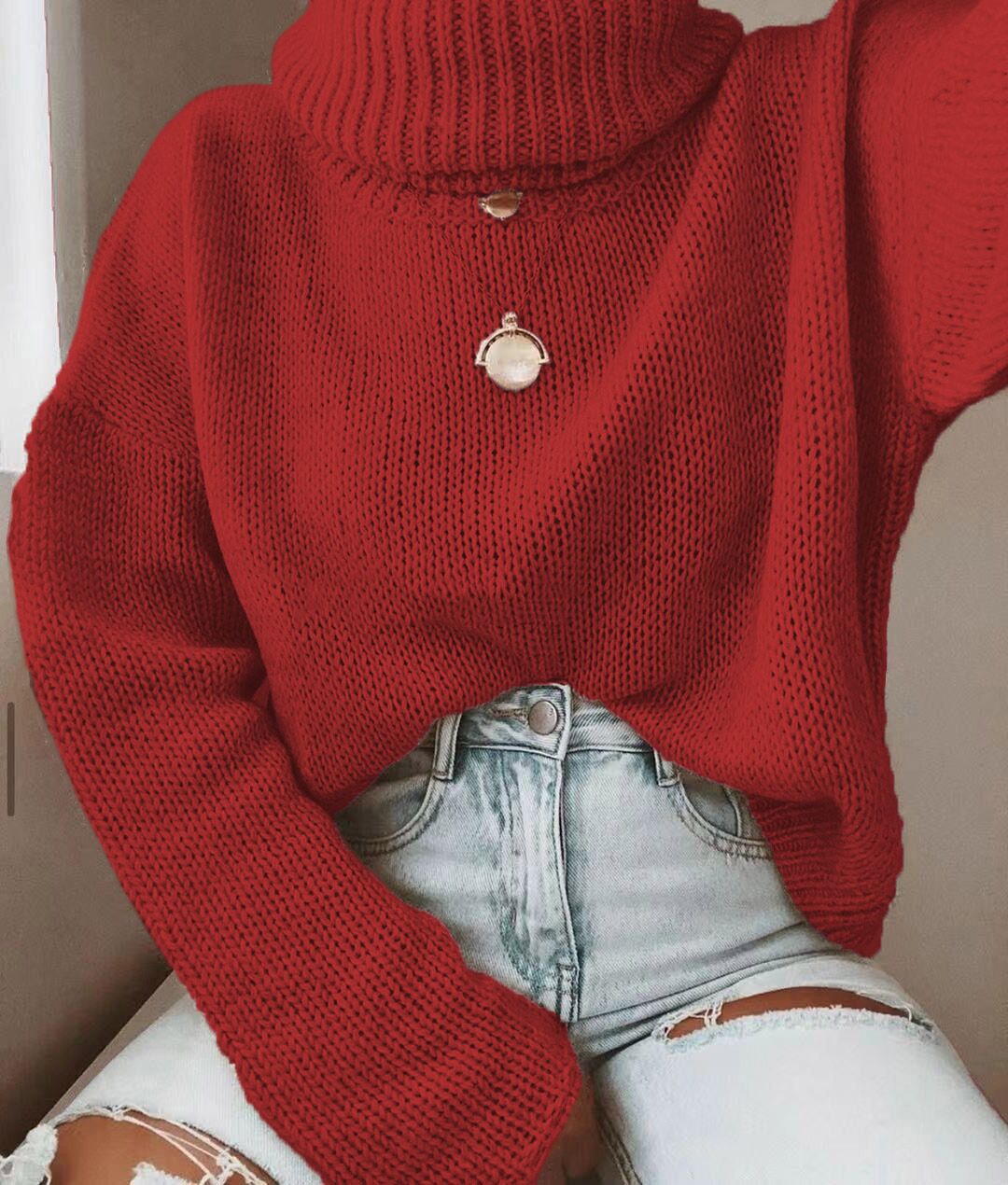 Damen Strickpullover mit hohem Kragen und lässigem Schnitt Stalluxe