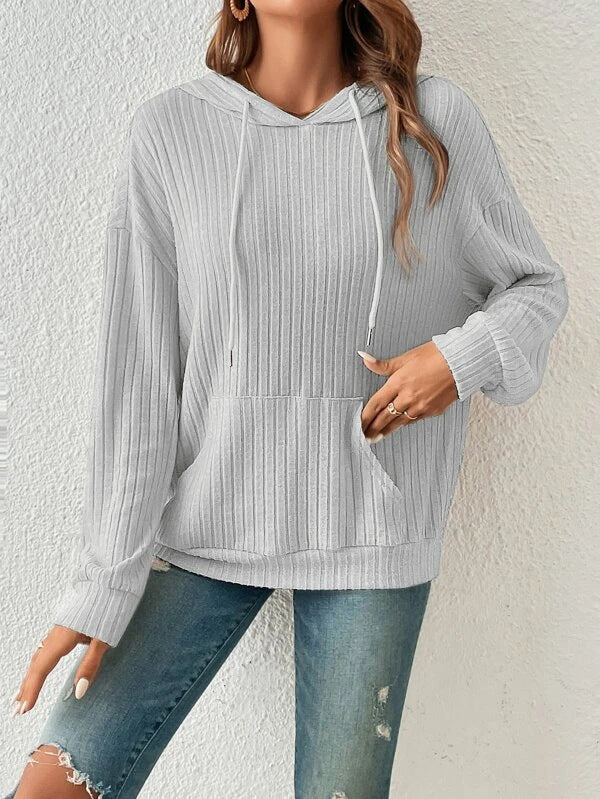 Damen lässiger Kapuzenpullover mit Rippenstruktur und Kängurutasche Stalluxe
