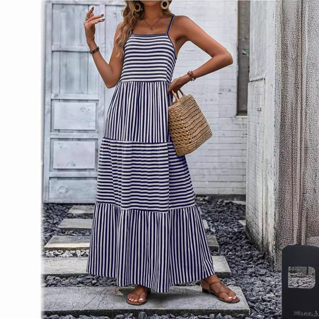 Damen Maxikleid mit schmalen Trägern und gestreiftem Design Stalluxe