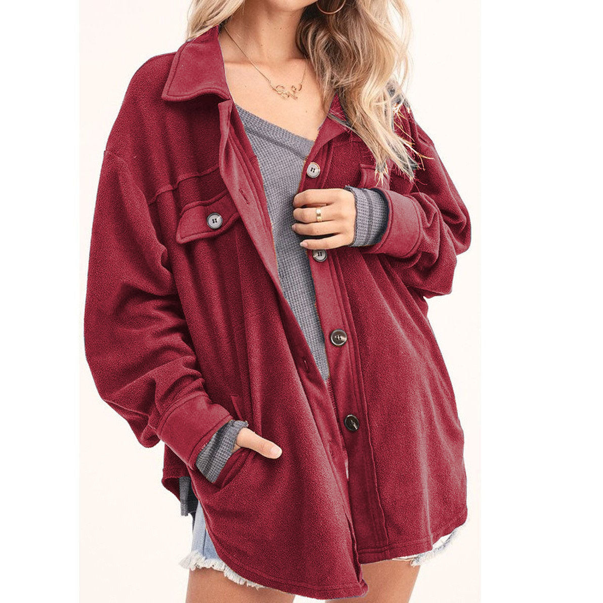 Damen lässige Overshirtjacke aus weichem Fleece Stalluxe