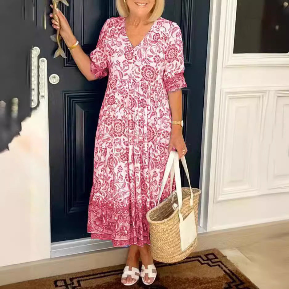 Damen Sommerkleid mit floralem Druck und halbärmeligem Design Stalluxe