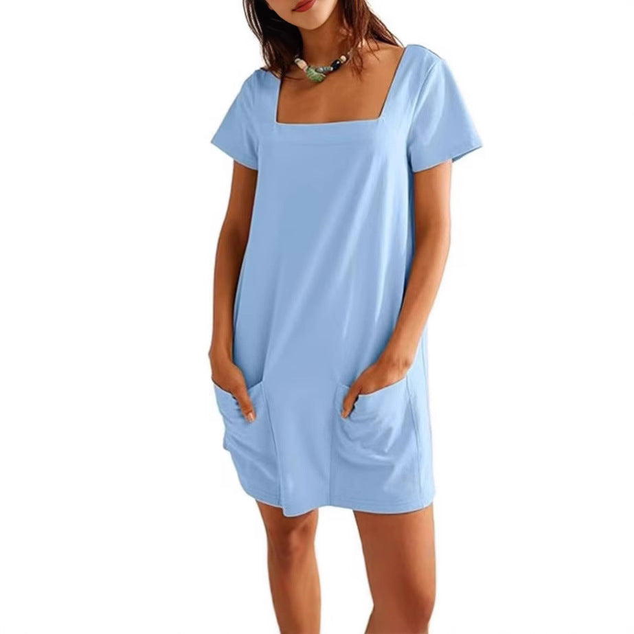 Damen lässiges Tunika-Kleid mit praktischen Taschen und Quadrat-Ausschnitt Stalluxe