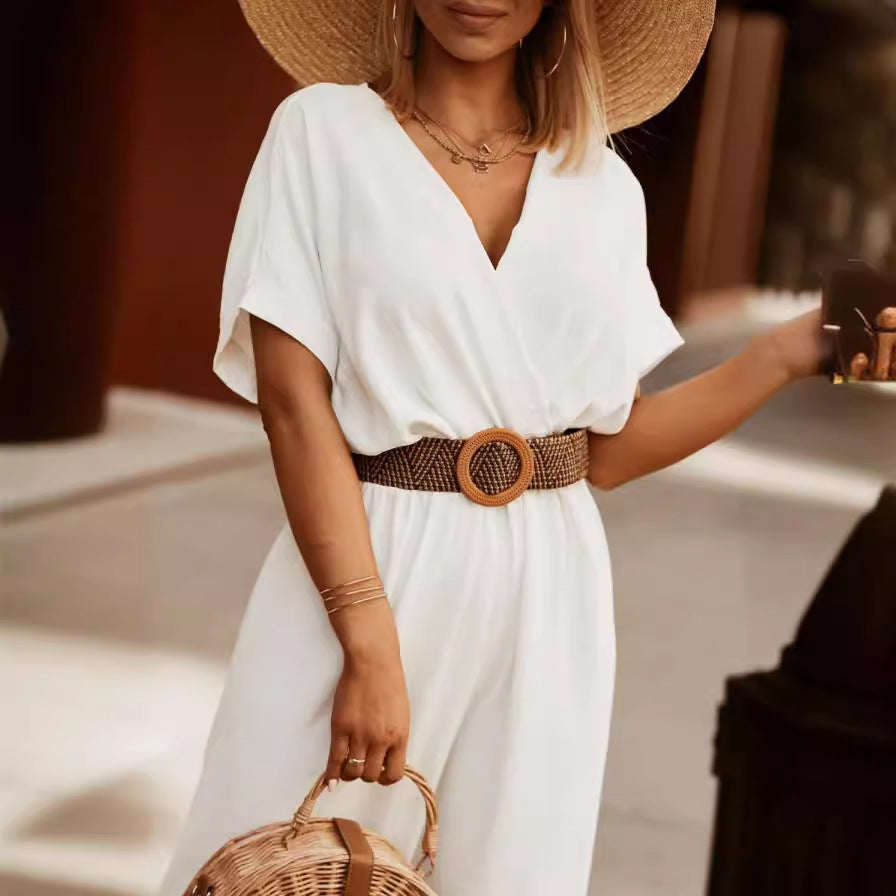 Damen Eleganter und figurnaher Jumpsuit mit breiten Beinabschlüssen Stalluxe