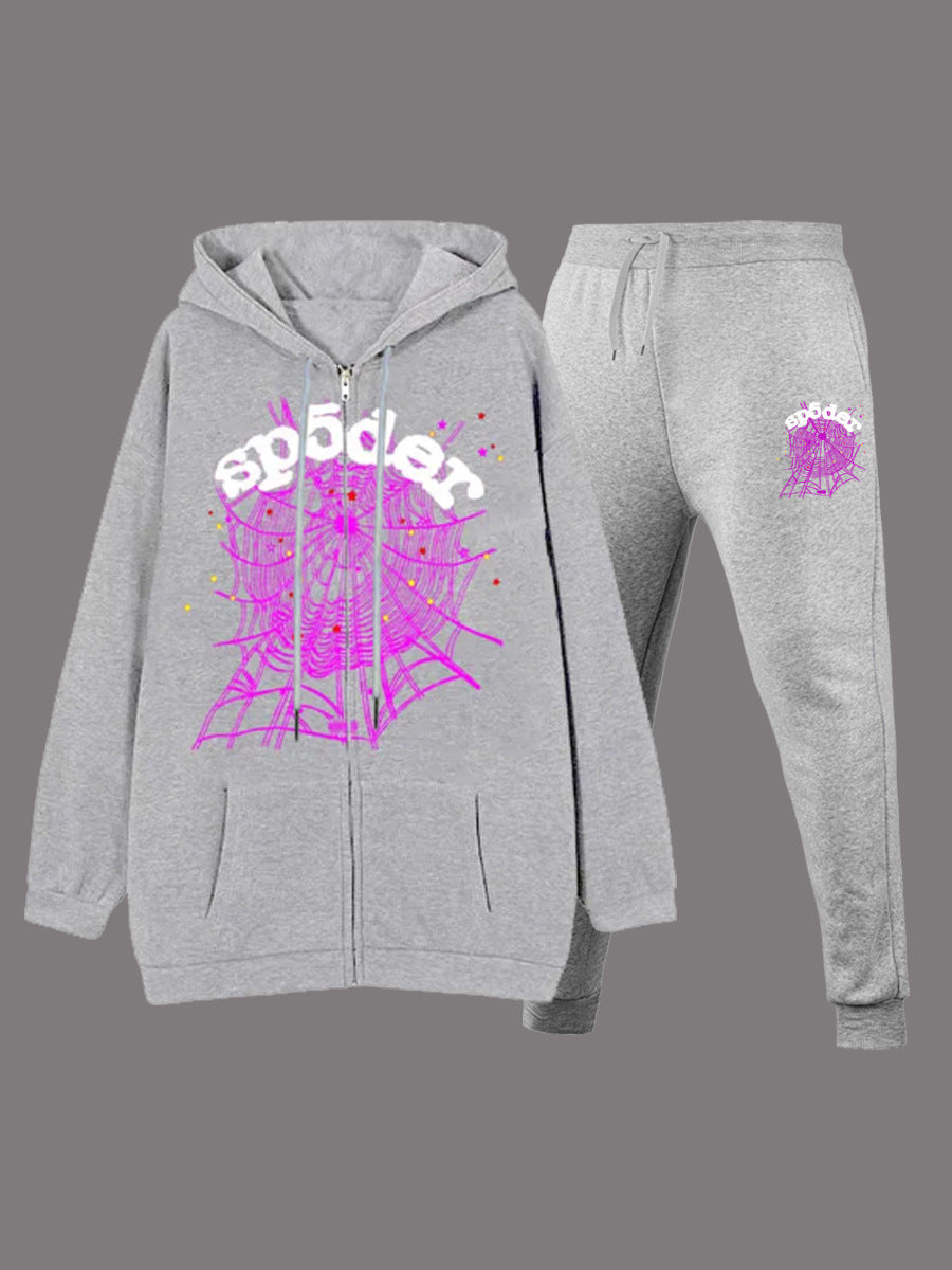 Damen Kapuzenjacke und Jogginghose Set mit einzigartigem Spinnennetzdesign Stalluxe