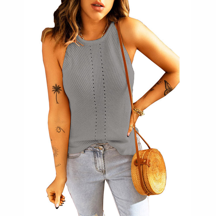 Damen ärmelloses Stricktop mit feinem Rippmuster und dekorativer Knopfdetail Stalluxe