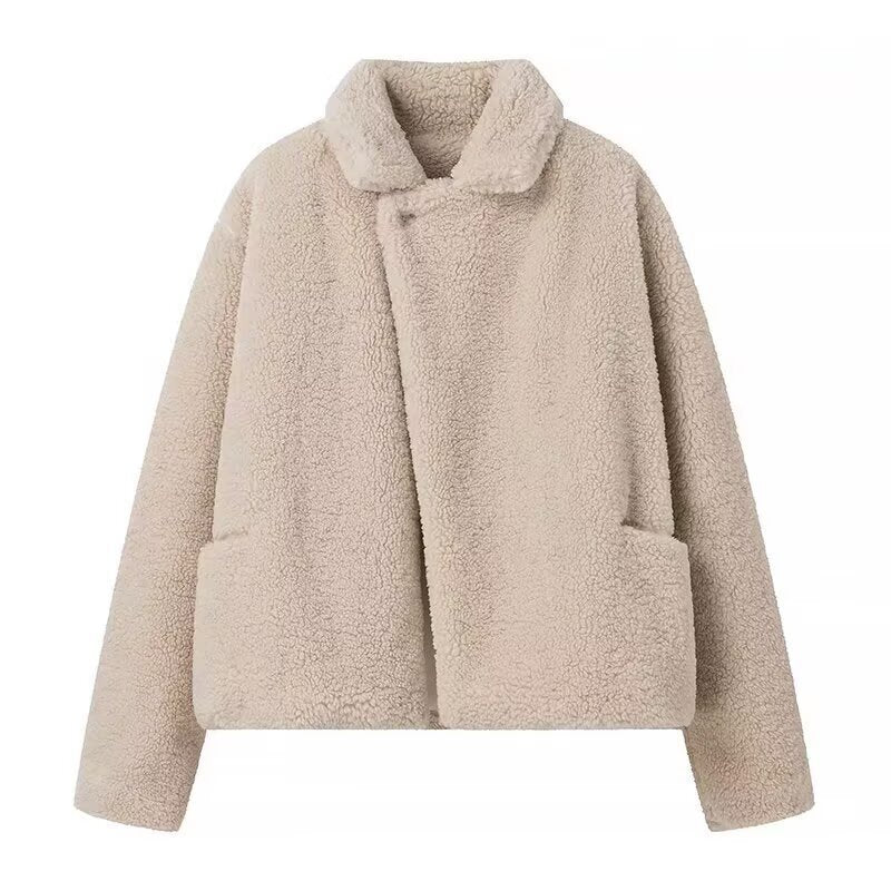 Damen kuschelige und stilvolle Teddy-Wolljacke mit schickem Revers und praktischen Taschen Stalluxe