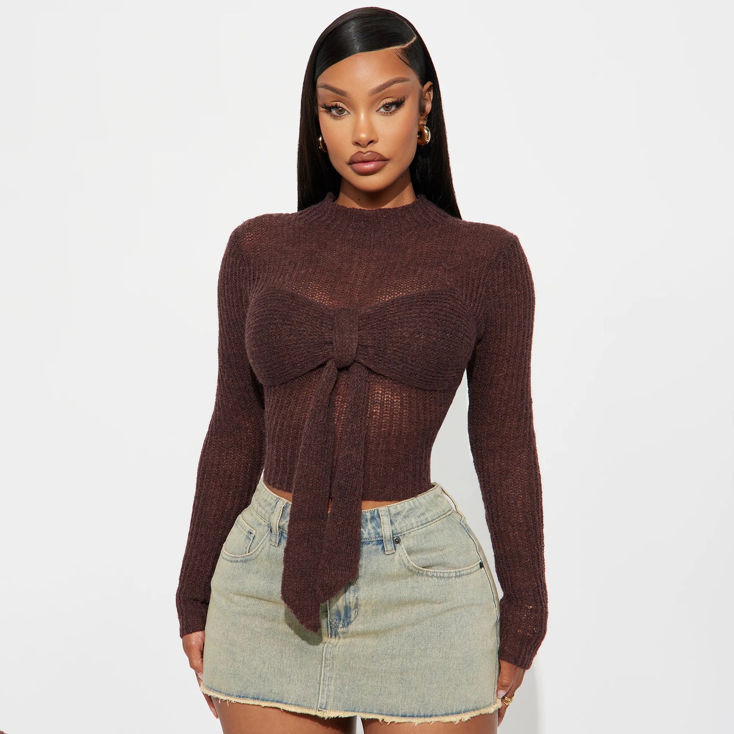 Damen Elegantes Strickoberteil mit feiner Maschenstruktur und transparenten Einsätzen Stalluxe