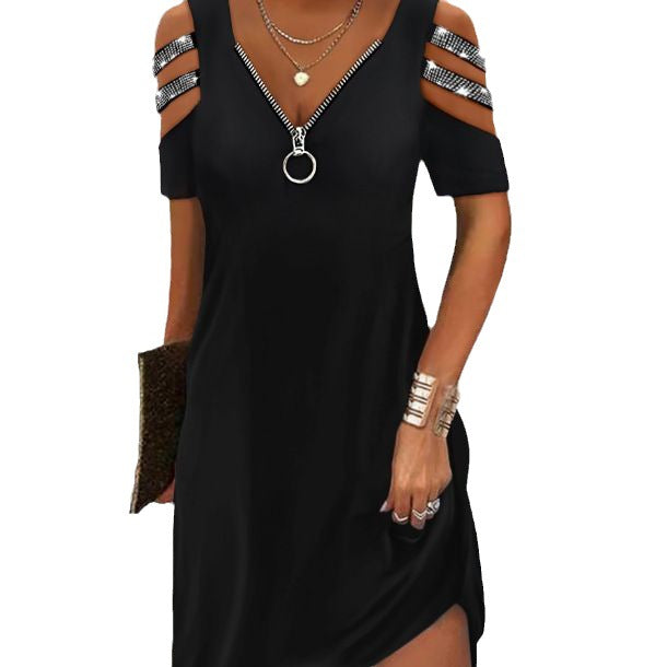 Damen lässiges Kleid mit V-Ausschnitt und Reißverschluss Stalluxe