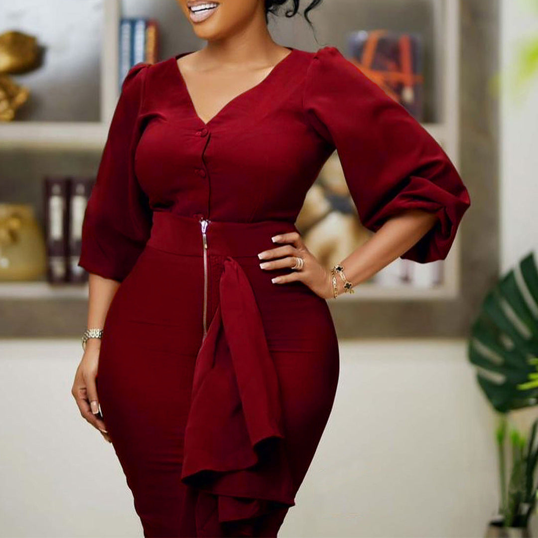 Damen Cocktailkleid mit schickem Knopfverschluss und raffinierten Rüschendetails Stalluxe