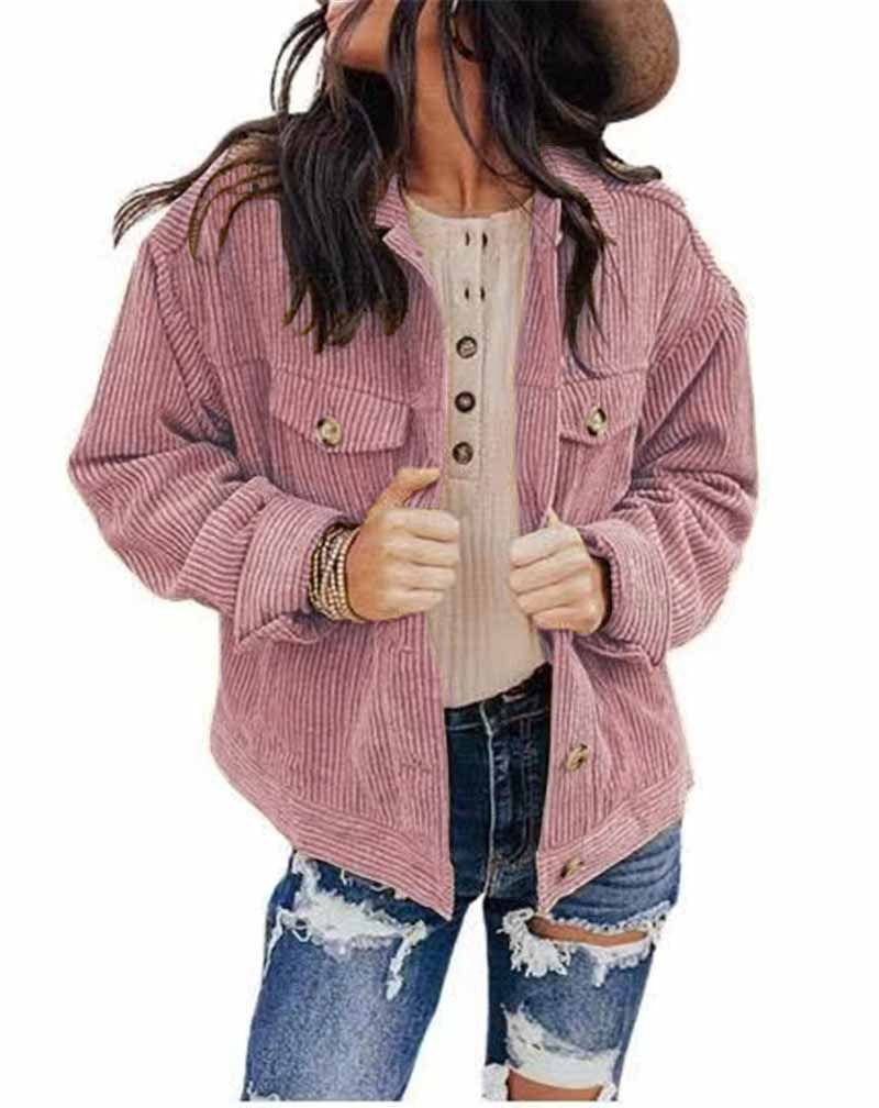 Damen lässige Kordjacke im Oversized-Schnitt mit Knopfdetails Stalluxe
