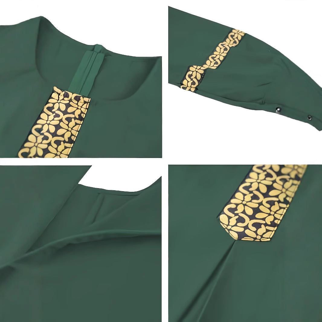 Damen Kaftan-Kleid mit eleganten Goldakzenten und langen Ärmeln Stalluxe