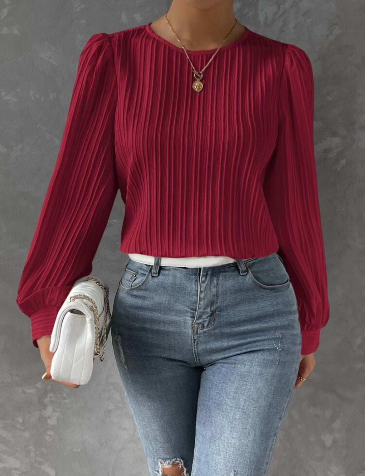 Damen Faltenbluse mit langen Ärmeln Stalluxe