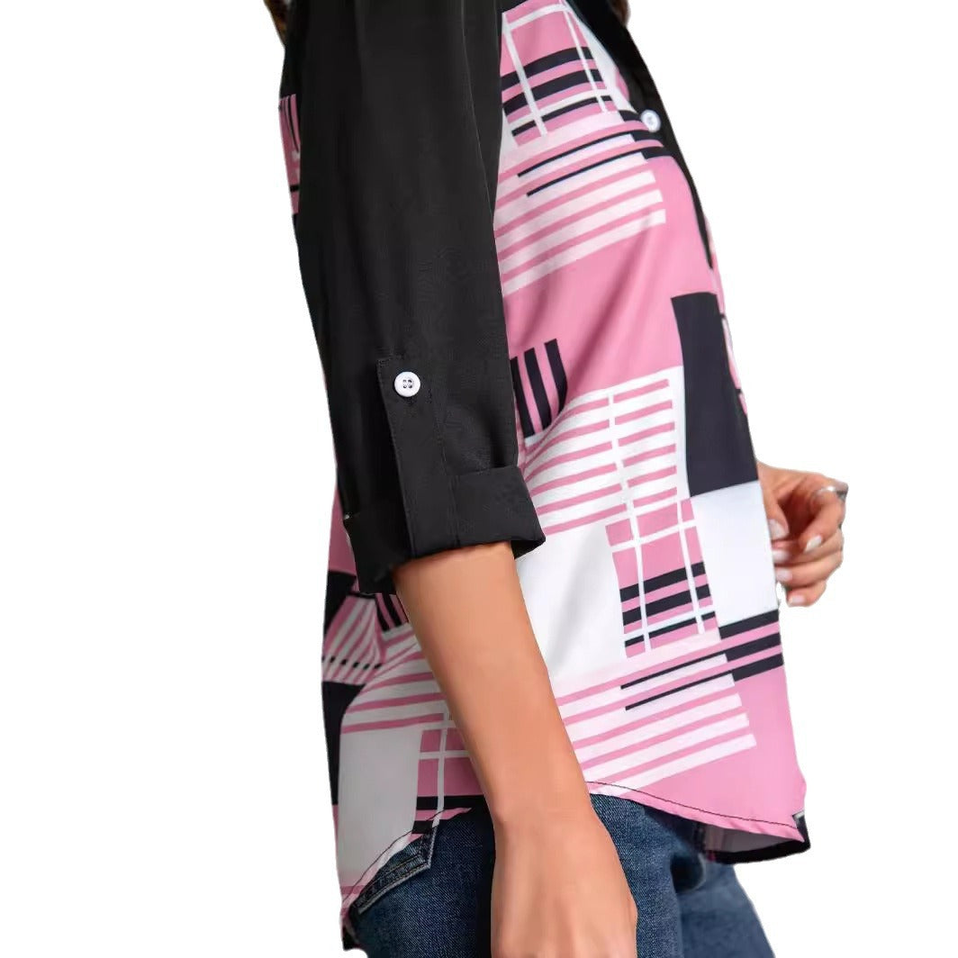 Damen Modische Bluse mit grafischem Druck und Knopfleiste Stalluxe