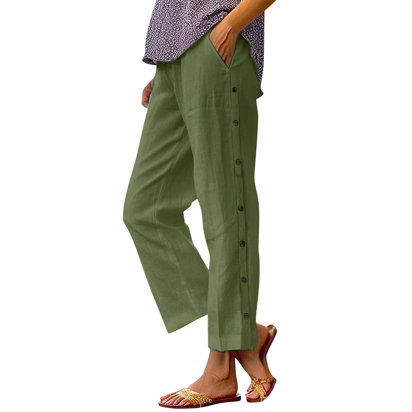 Damen Leichte und luftige Sommerhose mit seitlichen Knöpfen Stalluxe