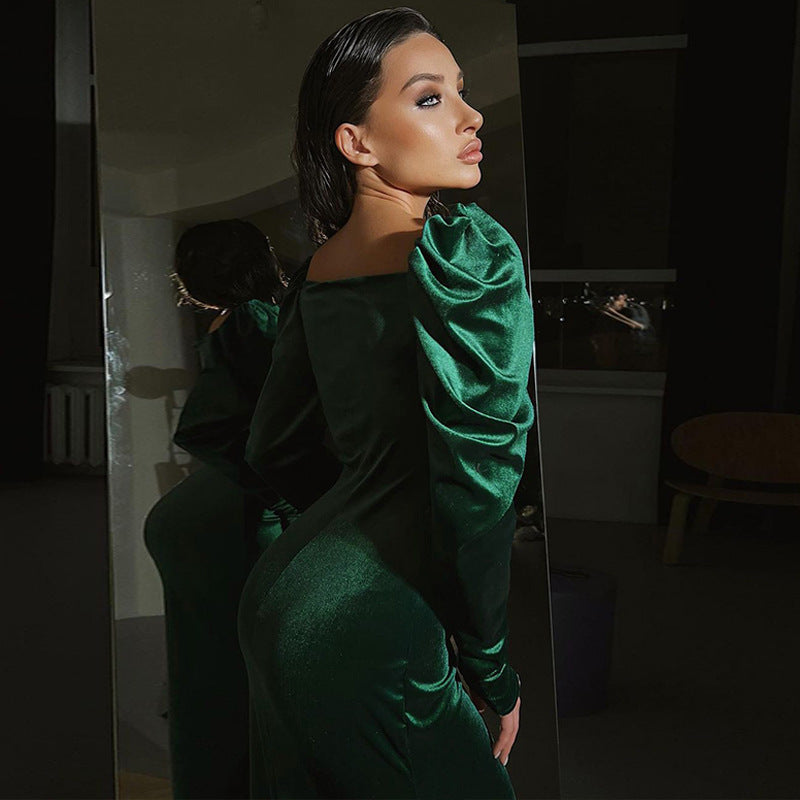 Damen Midikleid mit Puffärmeln und elegantem Taillierungsdesign Stalluxe