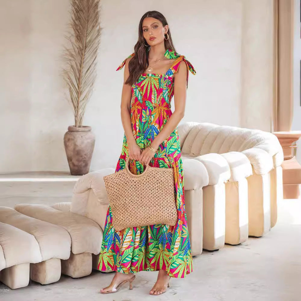 Damen Maxikleid mit fröhlichem Blumenmuster und verstellbaren Trägern Stalluxe
