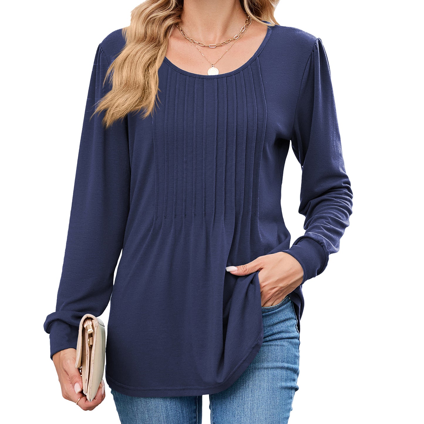 Damen Langarmshirt mit dekorativen Falten Stalluxe