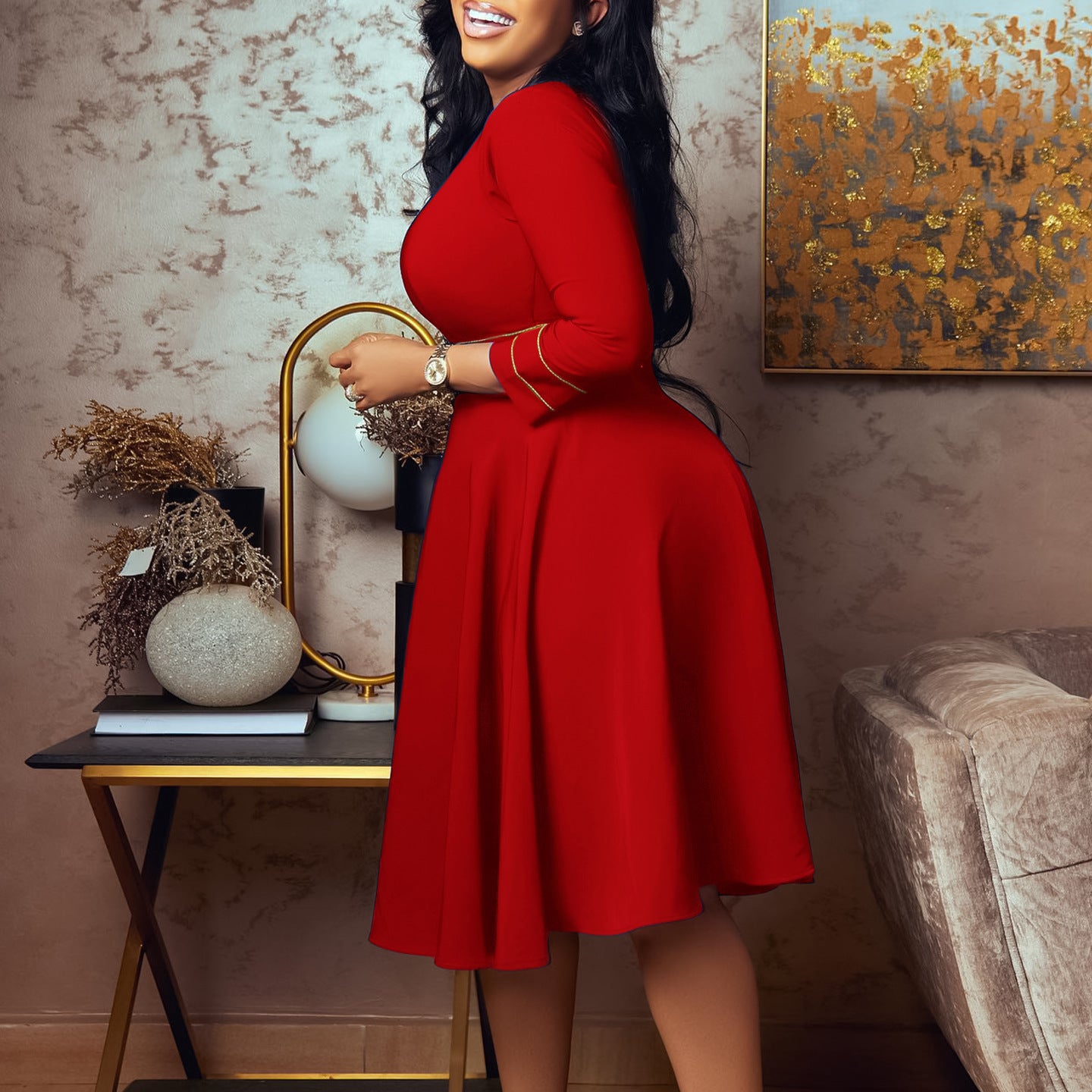 Damen elegantes Kleid mit dekorativen Nähten Stalluxe