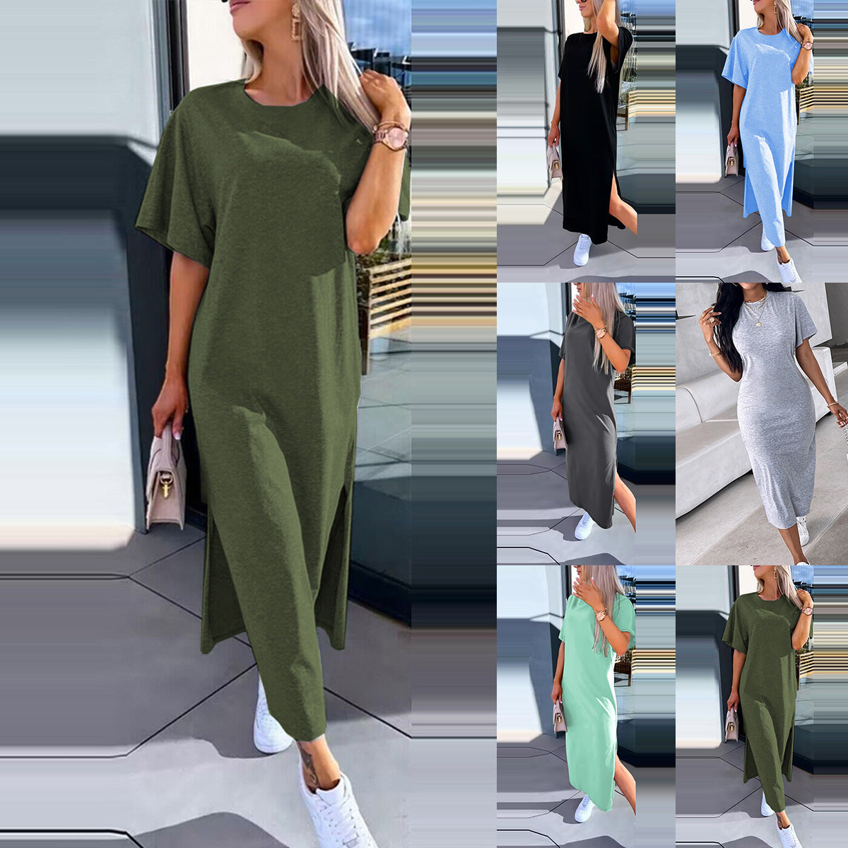 Damen Lässiges Maxi-T-Shirt Kleid mit seitlichem Schlitz und großzügigem Schnitt Stalluxe