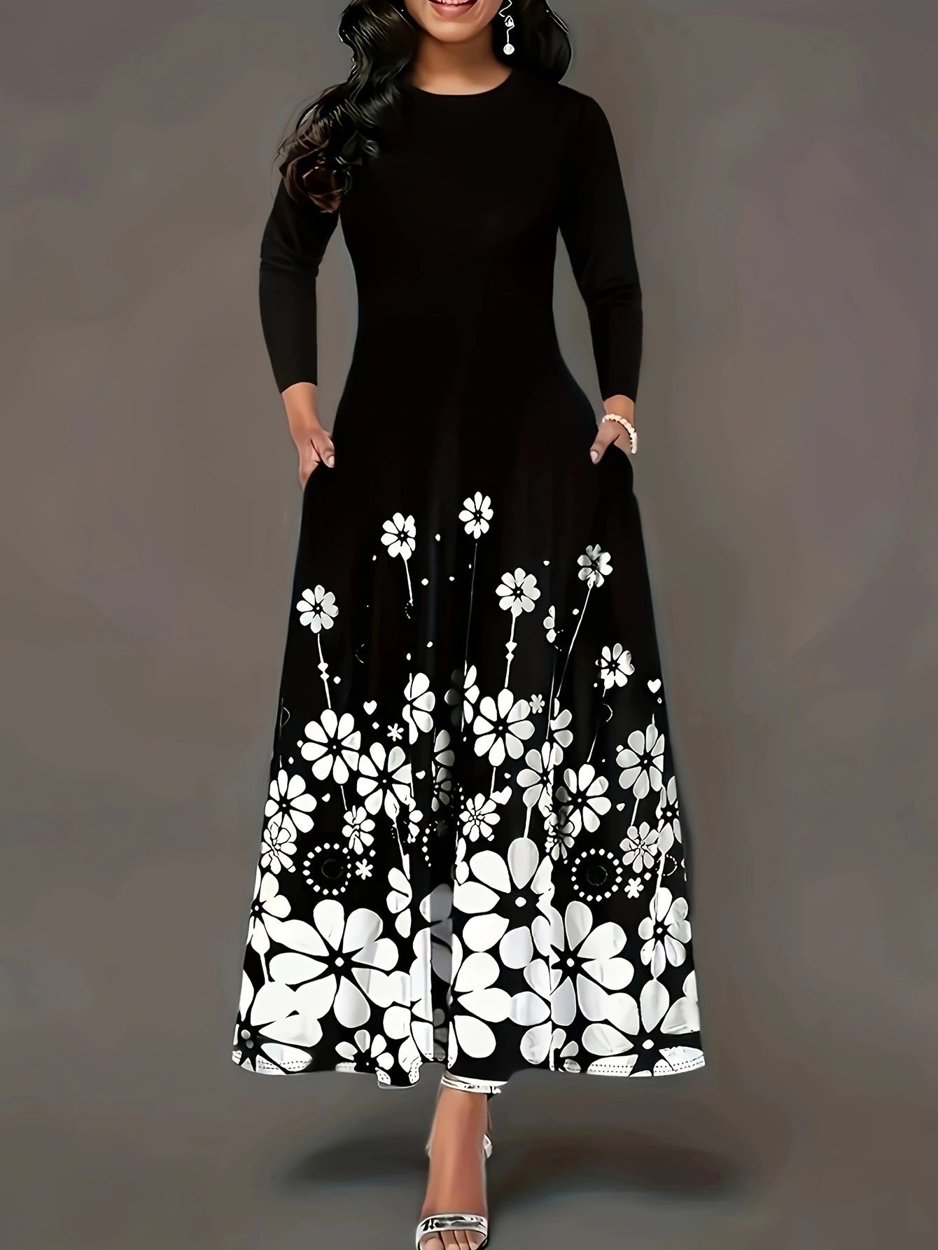 Damen Maxikleid mit floralem Design und praktischen Taschen Stalluxe