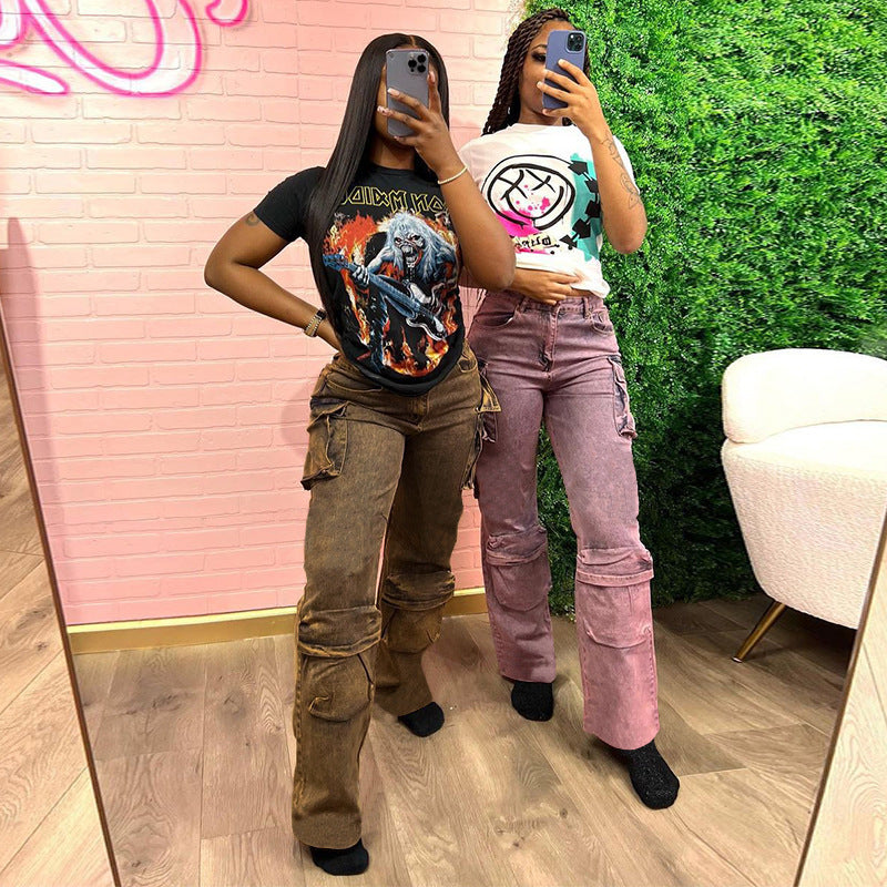 Damen lässige Cargo-Jeans mit weitem Schnitt und praktischen Taschen Stalluxe