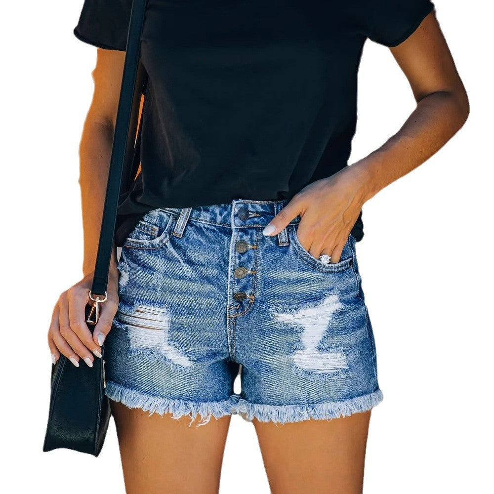 Damen Jeansshorts mit Knopfdetail und lässigem Saum Stalluxe