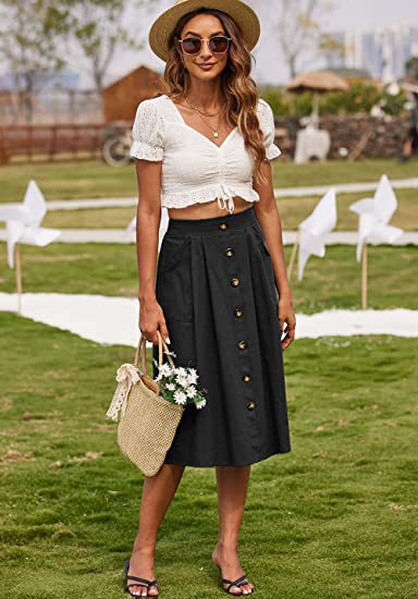 Women's Button-Front A-Line Skirt with Pockets Stalluxe