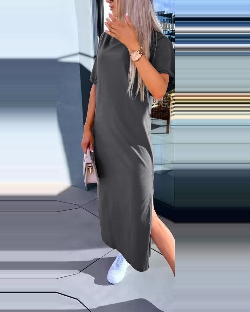 Damen Lässiges Maxi-T-Shirt Kleid mit seitlichem Schlitz und großzügigem Schnitt Stalluxe