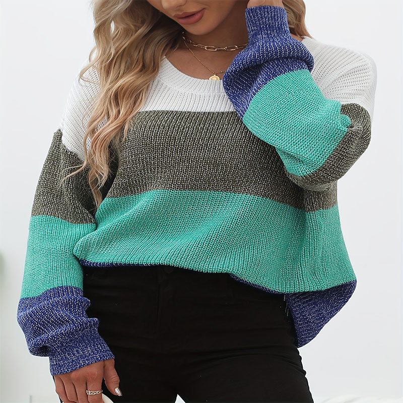 Damen lässiger Strickpullover mit farbigen Blockstreifen Stalluxe