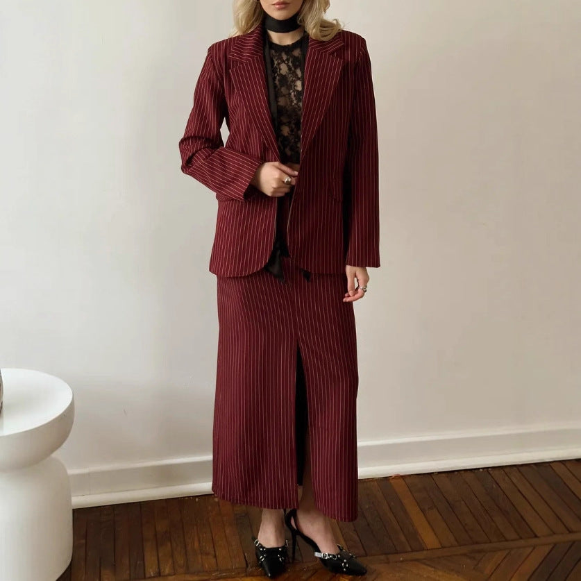 Damen elegantes Zweiteiler-Anzug-Set mit schmaler Passform und zeitlosem Streifenmuster Stalluxe