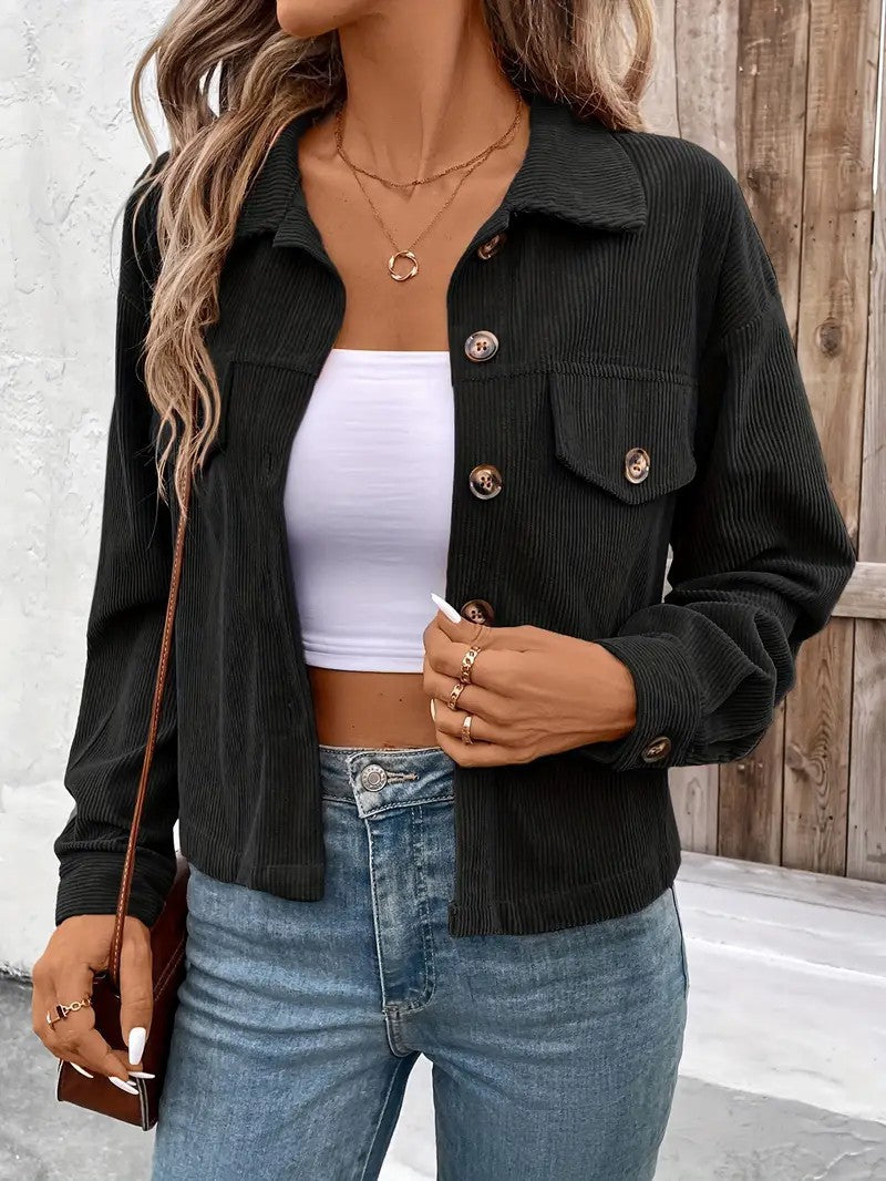 Damen lässige Cordjacke mit praktischen Taschen und modischen Knöpfen Stalluxe