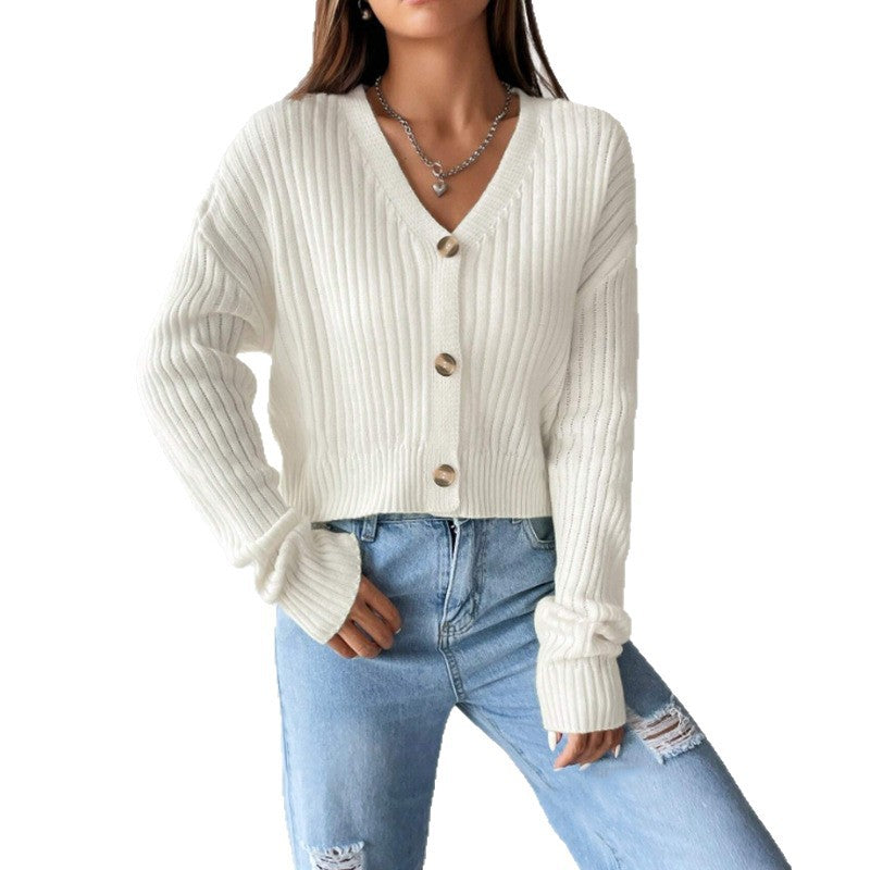 Damen modische Strickjacke mit V-Ausschnitt und Knopfleiste Stalluxe