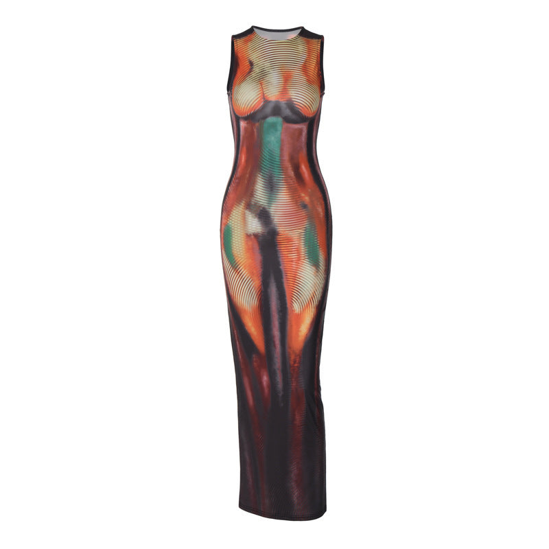 Damen Figurbetontes Maxikleid mit abstraktem Design und elegantem Schnitt Stalluxe