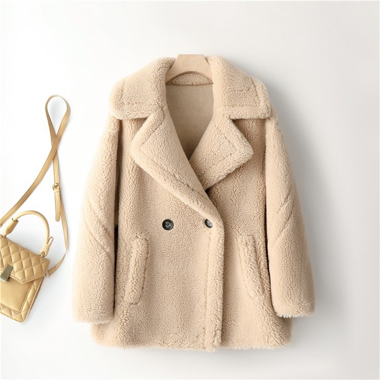 Damen kuscheliger Teddycoat mit doppelter Knopfleiste und Taschen Stalluxe