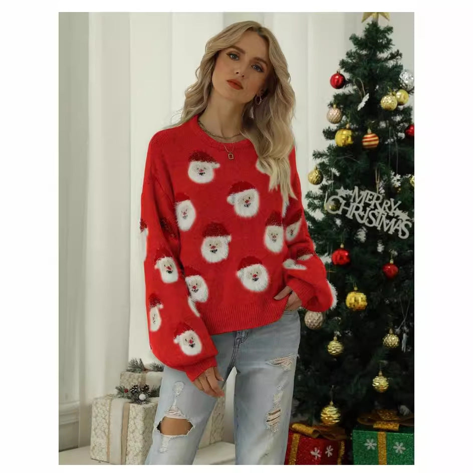 Damen festlicher Pullover mit weihnachtlichem Santa-Muster Stalluxe