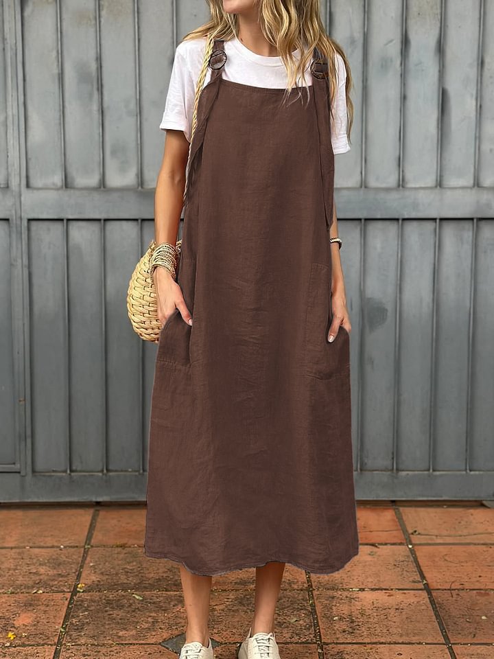 Damen Leichte Leinenkleid mit Taschen Stalluxe