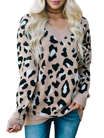 Damen Pullover mit Leopardenmuster und V-Ausschnitt Stalluxe