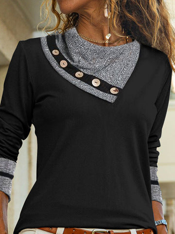 Damen modisches Longsleeve-T-Shirt mit Kragen und Knöpfen Stalluxe