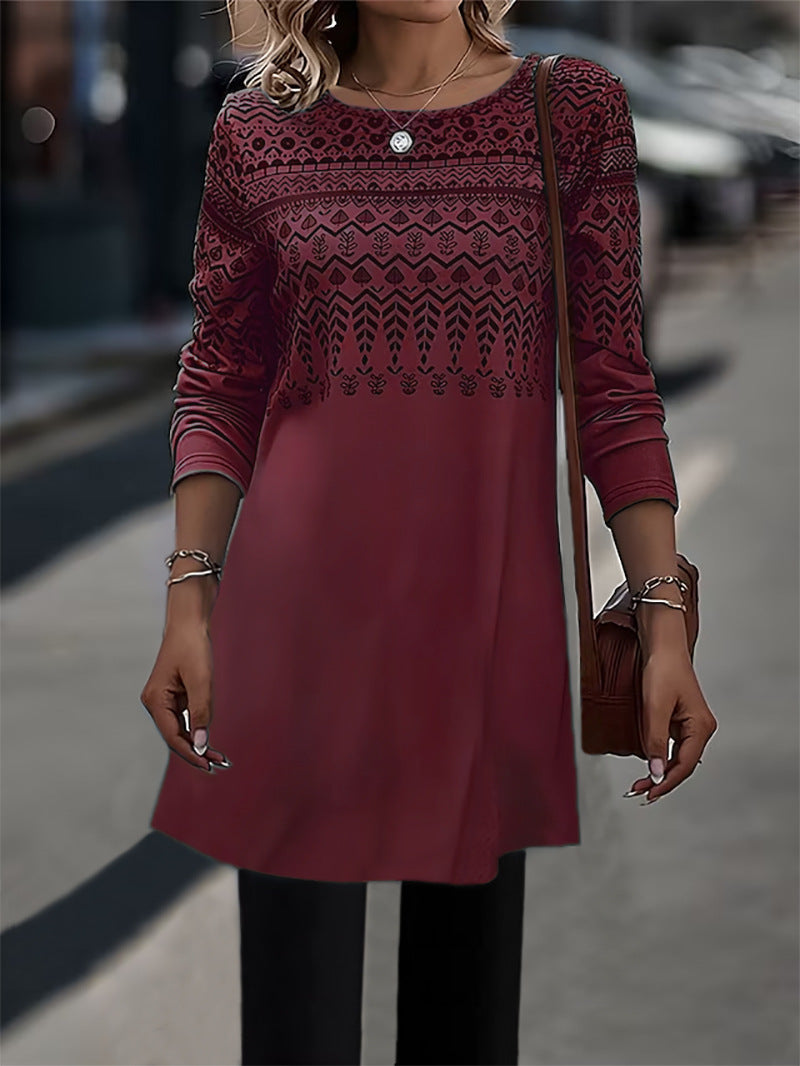 Women's Cozy Long Sleeve Patterned Tunic Top Stalluxe