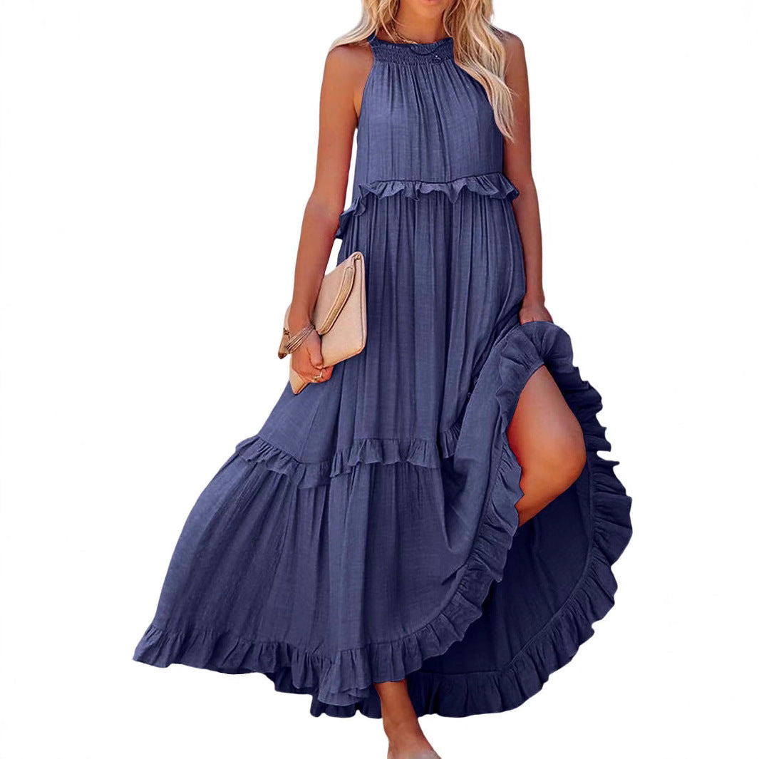 Damen Luftiges Maxikleid mit Rüschendetails und hoher Taille Stalluxe