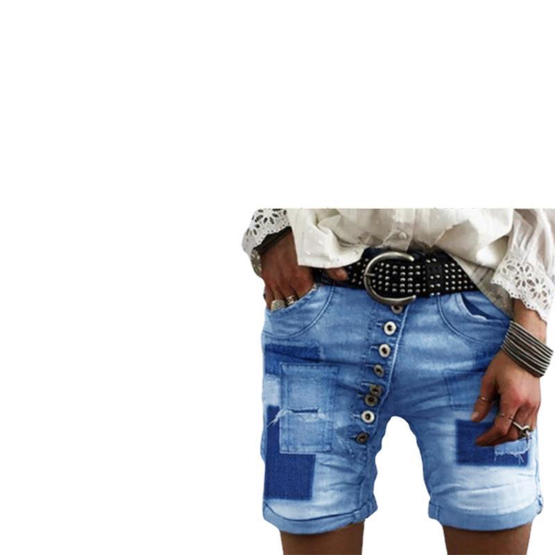 Damen Destroyed Denim-Shorts mit Knopfleiste Stalluxe