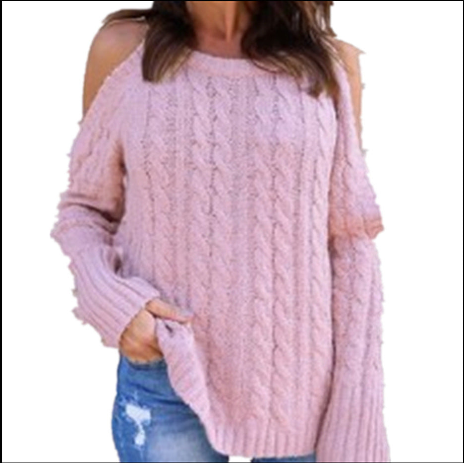 Damen Strickpullover mit offenen Schultern und dekorativem Zopfdesign Stalluxe