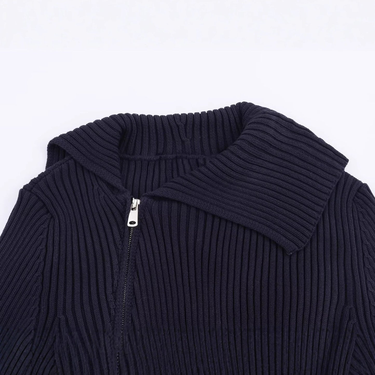 Damen modische Strickjacke mit breitem Kragen und asymmetrischem Reißverschluss Stalluxe