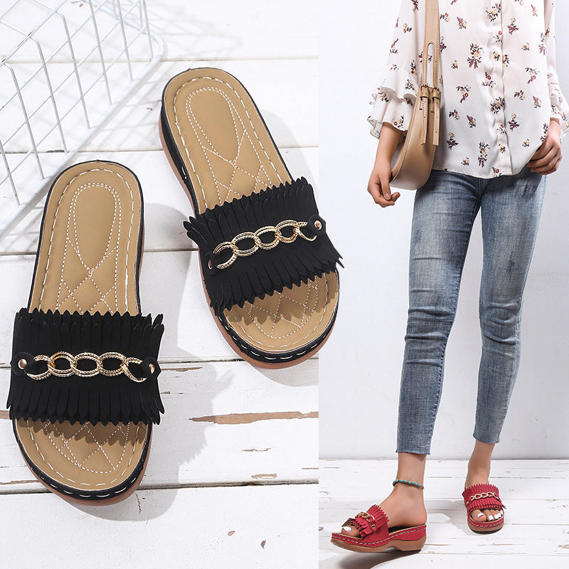Damen Fransen Slides Stalluxe