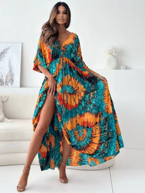 Damen Maxikleid mit floralem Design und hohem Schlitz Stalluxe